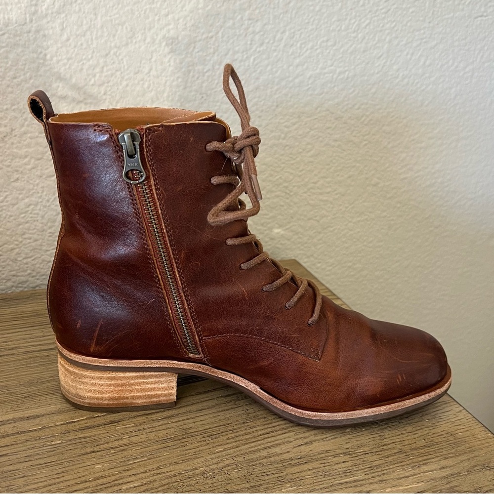 Kork Ease Calista brown leather lace up ankle booties side zip sz 8 boho western - Picture 4 of 12